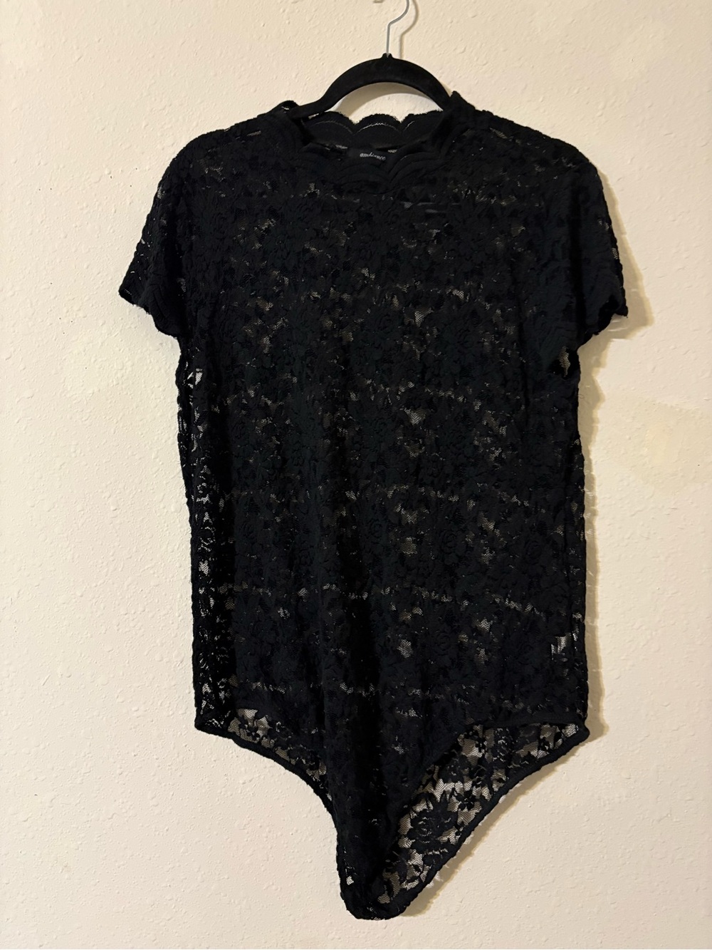 Ambiance Black Floral Lace Short-Sleeve Bodysuit
